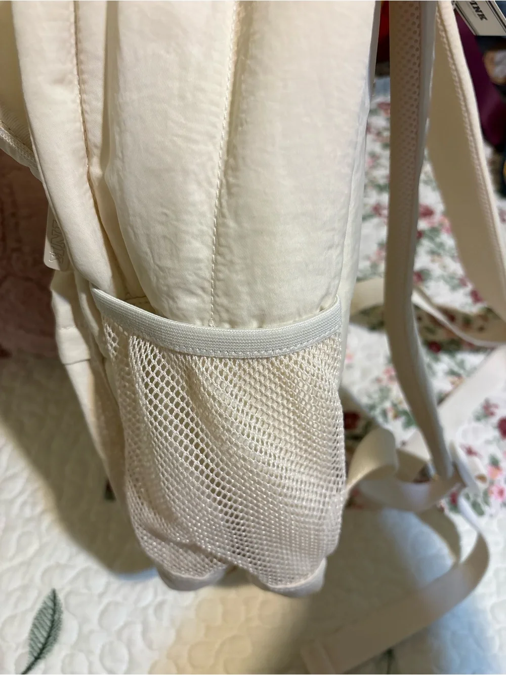 PINK Victoria's Secret Cream Quilted Backpack with Stripe Detail
